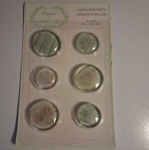 Shabby Chic Floral Glass Magnets - Soft Green and Pink